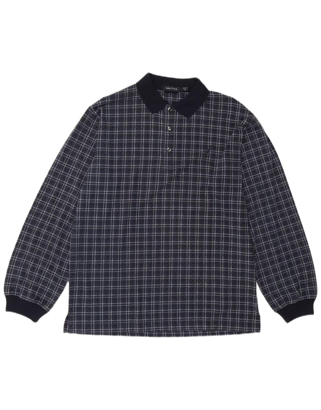 Nautica Polo de manga larga para hombre de algodón a cuadros azul marino mediano