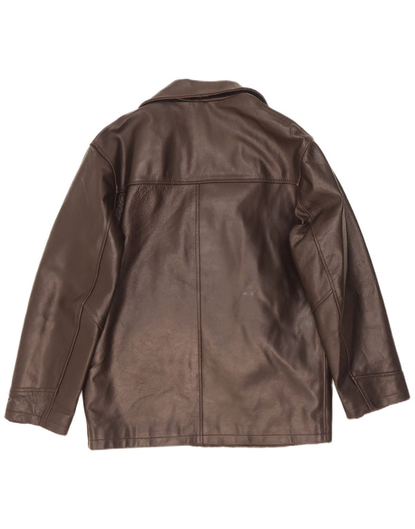 Vintage hombres doble pecho chaqueta de cuero Reino Unido 38 marrón medio