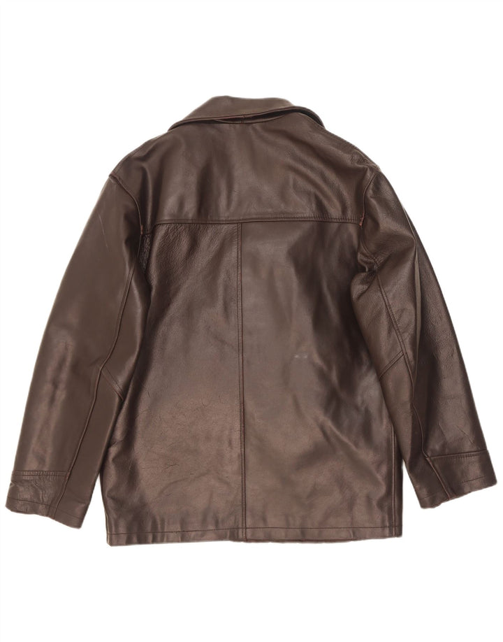 Vintage hombres doble pecho chaqueta de cuero Reino Unido 38 marrón medio