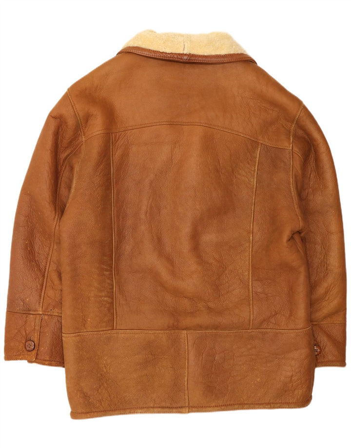 Vintage hombres shearling chaqueta Reino Unido 42 XL marrón shearling