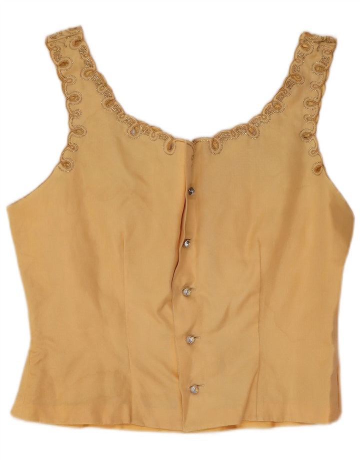Vintage mujer crop blusa sin mangas Top Reino Unido 12 amarillo medio