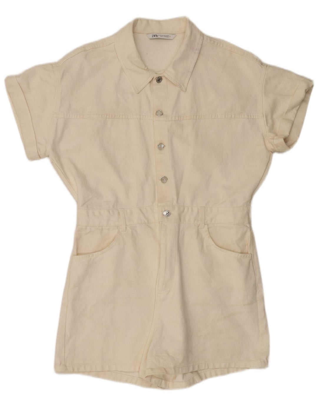 Zara Mujer Mono Corto De Mezclilla ES 39 2XL Algodón Blanco