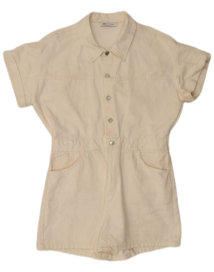 Zara Mujer Mono Corto De Mezclilla ES 39 2XL Algodón Blanco