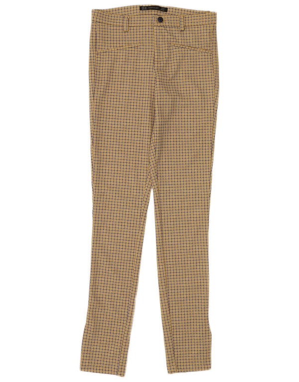 Zara Mujer Pantalón Casual Pitillo EU 36 XS W26 L30 Poliéster A Cuadros Amarillo