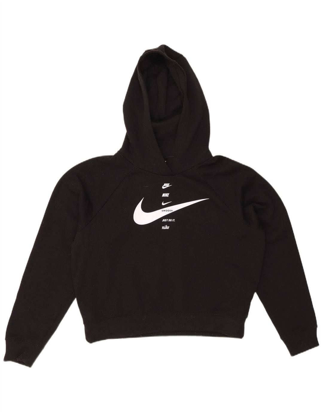 NIKE Sudadera con capucha gráfica extragrande Swoosh para mujer UK 10 Small Black