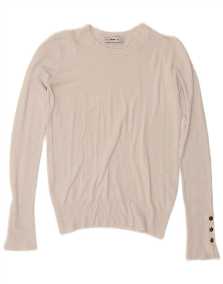 Zara - Jersey de cuello redondo para mujer, talla 10, color blanco