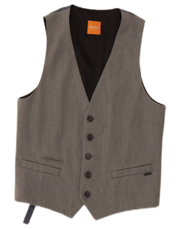HUGO BOSS Mens Waistcoat IT 46 Small Grey Colourblock Polyester