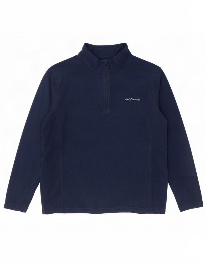 Columbia Jersey de forro polar con cremallera y cuello para hombre, tamaño grande, poliéster azul marino