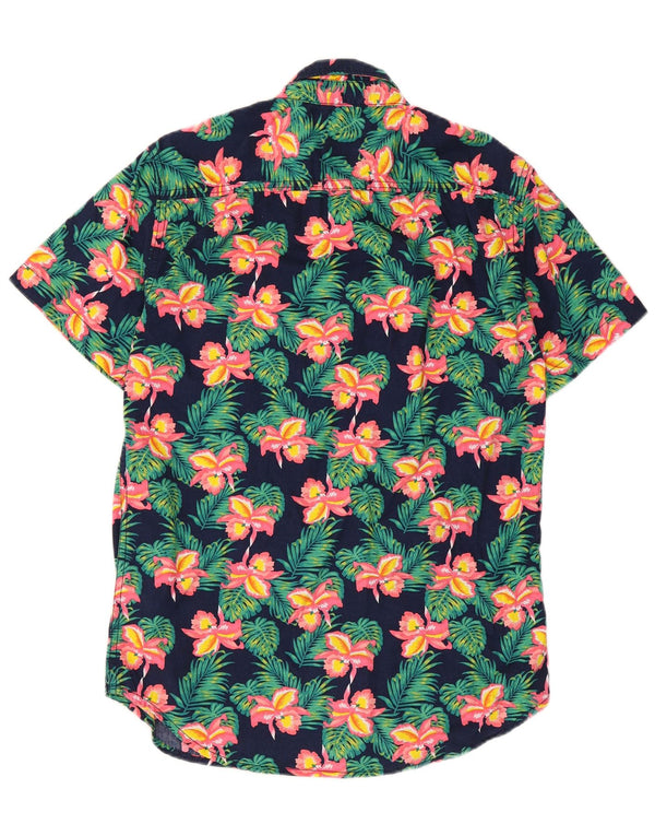 Superdry Camisa de manga corta para hombre, estilo hawaiano de algodón floral en azul marino medio