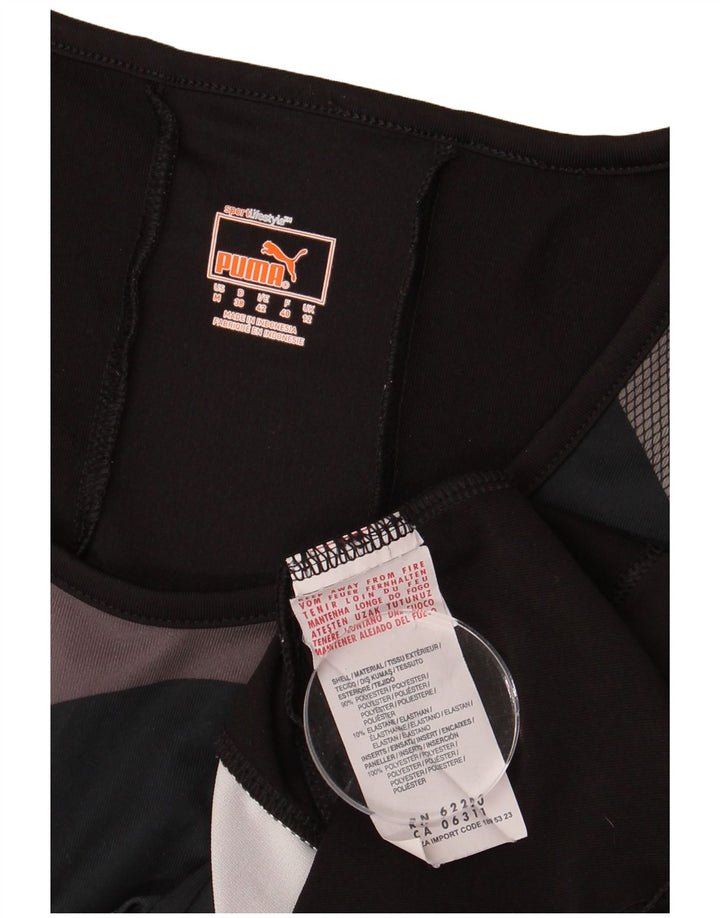 Puma Camiseta para mujer Top UK 12 Medium Negro Geométrico Poliéster