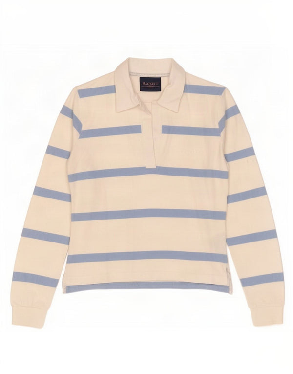 Hackett Polo de manga larga para mujer UK 40 Medium Off White Algodón a rayas