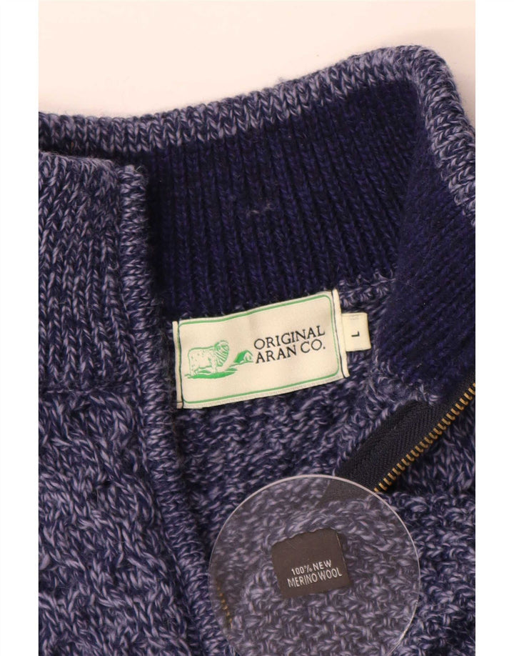 Original Aran CO. Suéter tipo jersey con cuello y cremallera para hombre grande azul marino moteado