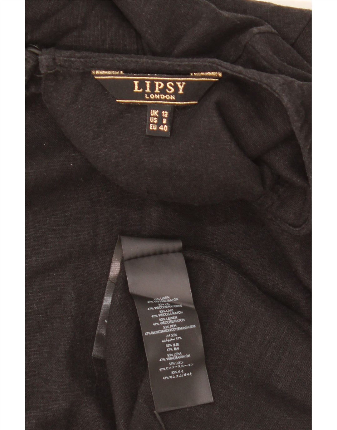 Vestido recto Lipsy para mujer, talla 44, talla mediana, lino negro