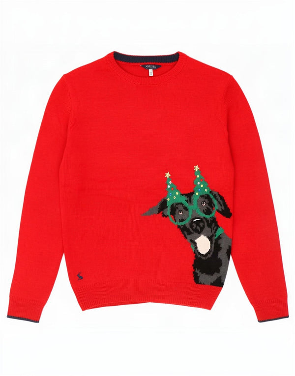 Joules Womens Graphic Crew Neck Jumper Sweater UK 10 Small Red Acrylic