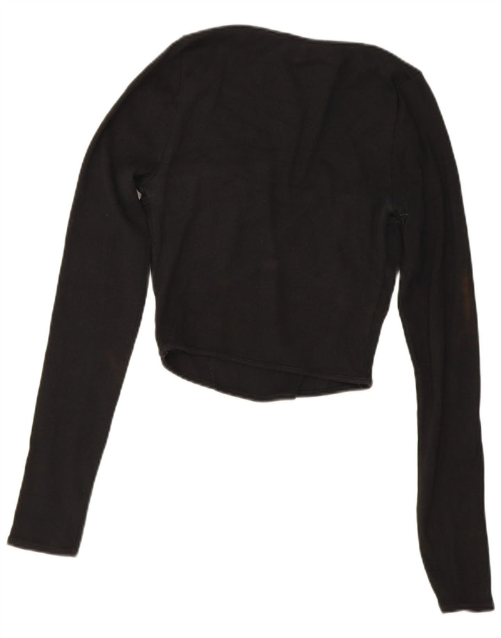 Zara Mujer Crop Top Manga Larga UK 42 Medium Negro