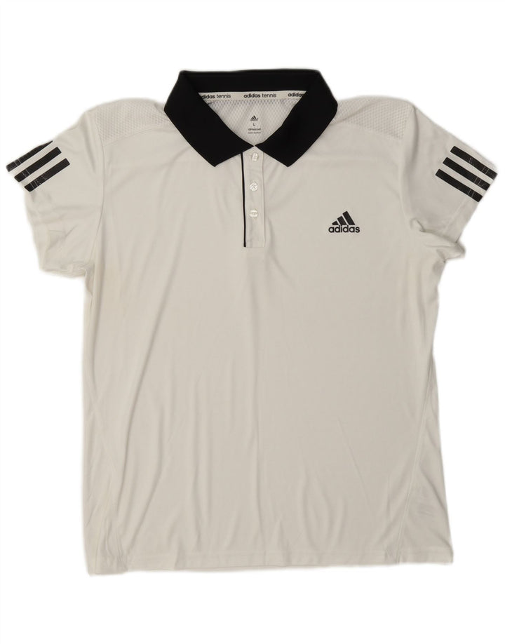 Adidas - Polo de rugby Climacool para mujer, talla 40, poliéster blanco grande
