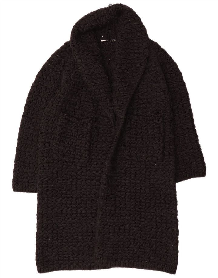 Zara Suéter tipo cárdigan abierto, largo, extragrande, para mujer, talla 44, talla mediana, negro