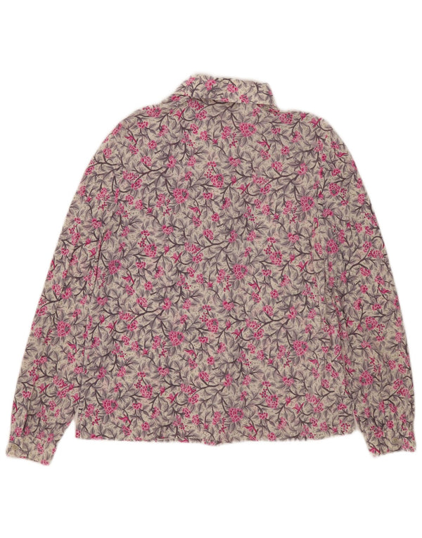 Vintage mujer camisa blusa Reino Unido 16 grande gris floral