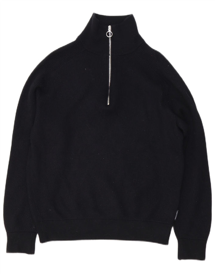 Armani Exchange Jersey con cuello y cremallera para hombre, talla grande, algodón negro