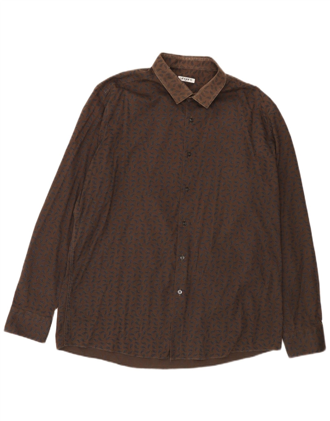 UNGARO Camisa Hombre Grande Marrón Paisley Algodón