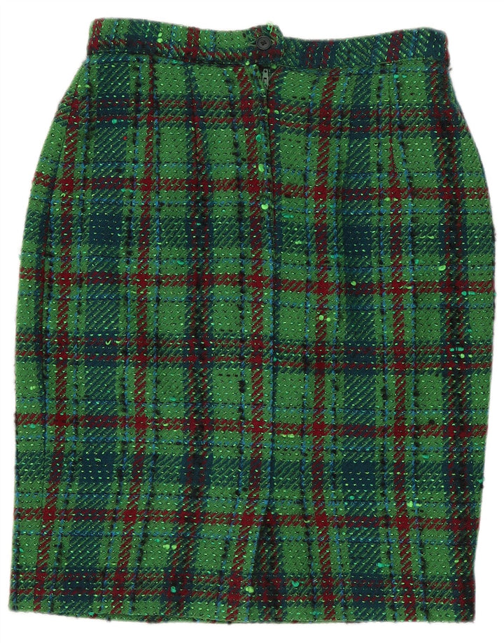Falda lápiz vintage para mujer IT 44 Mediana W28 Cuadros verdes