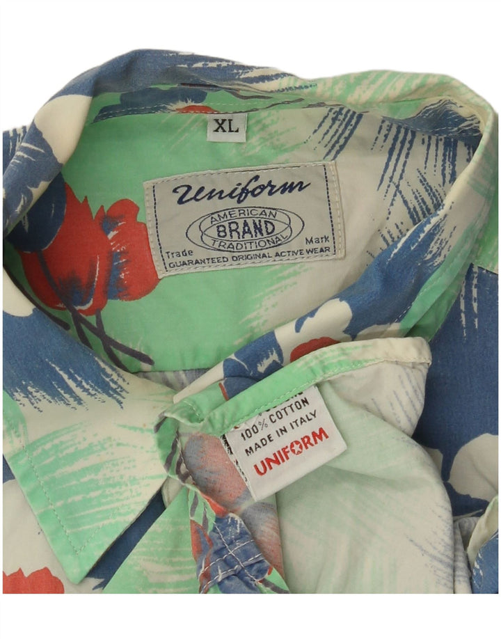 UNIFORM Camisa de manga corta para hombre XL Algodón floral verde