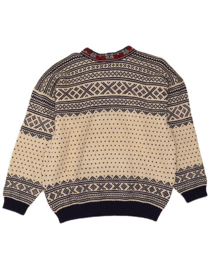 Voss Jersey unisex con cuello en V para hombre, color blanco roto, lana Fair Isle