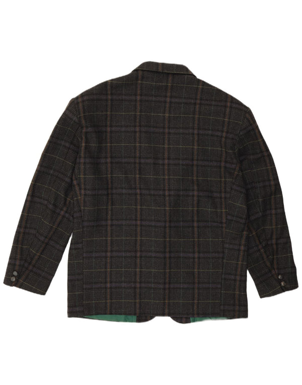 VINTAGE Chaqueta Blazer de 2 Botones para Hombre IT 54 2XL Lana a Cuadros Gris