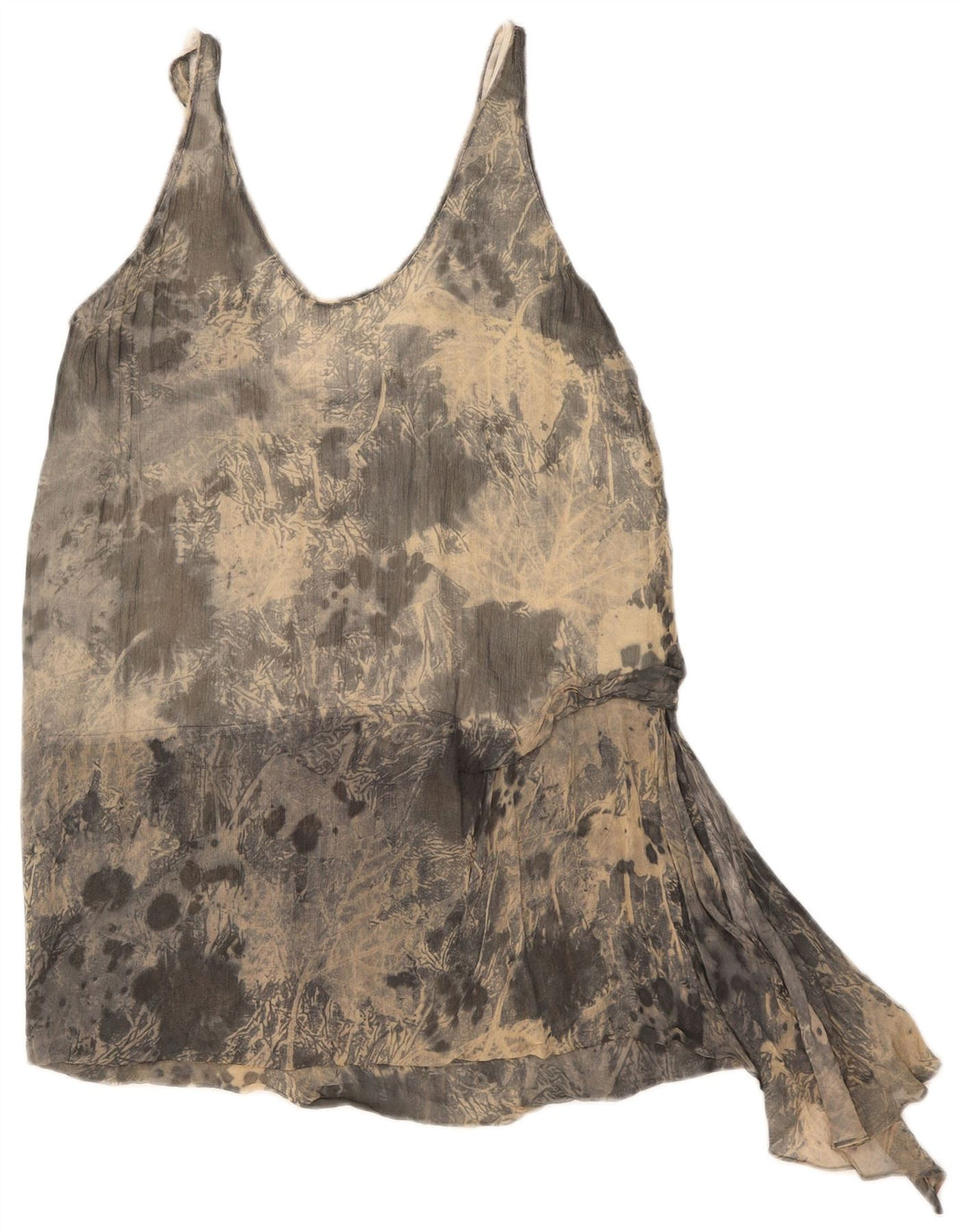 Zara Top Túnica Asimétrico Sin Mangas para Mujer UK 42 Gris Medio Tie Dye