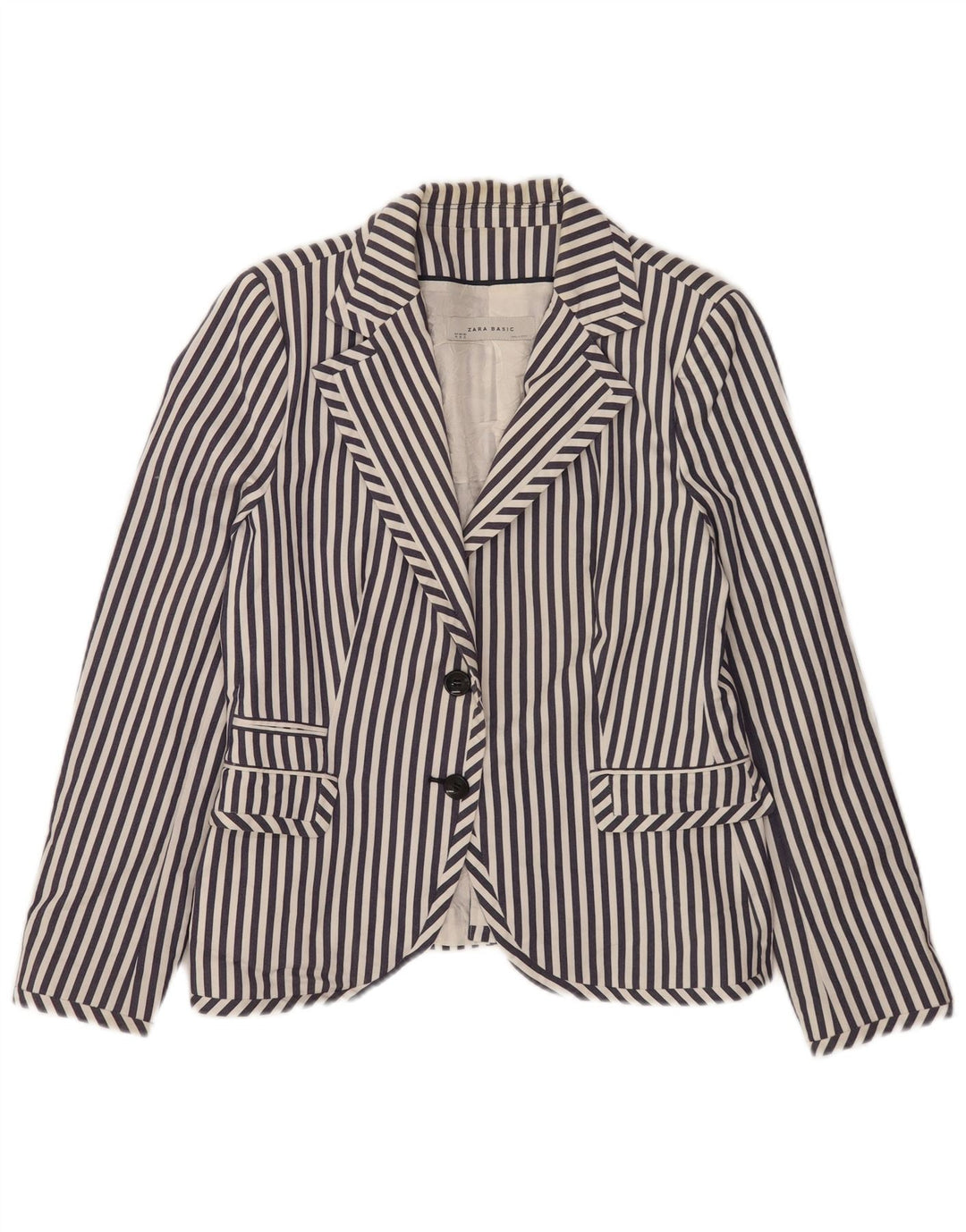 Zara Mujer Chaqueta Blazer De 2 Botones UK 40 XL Azul Marino Rayas