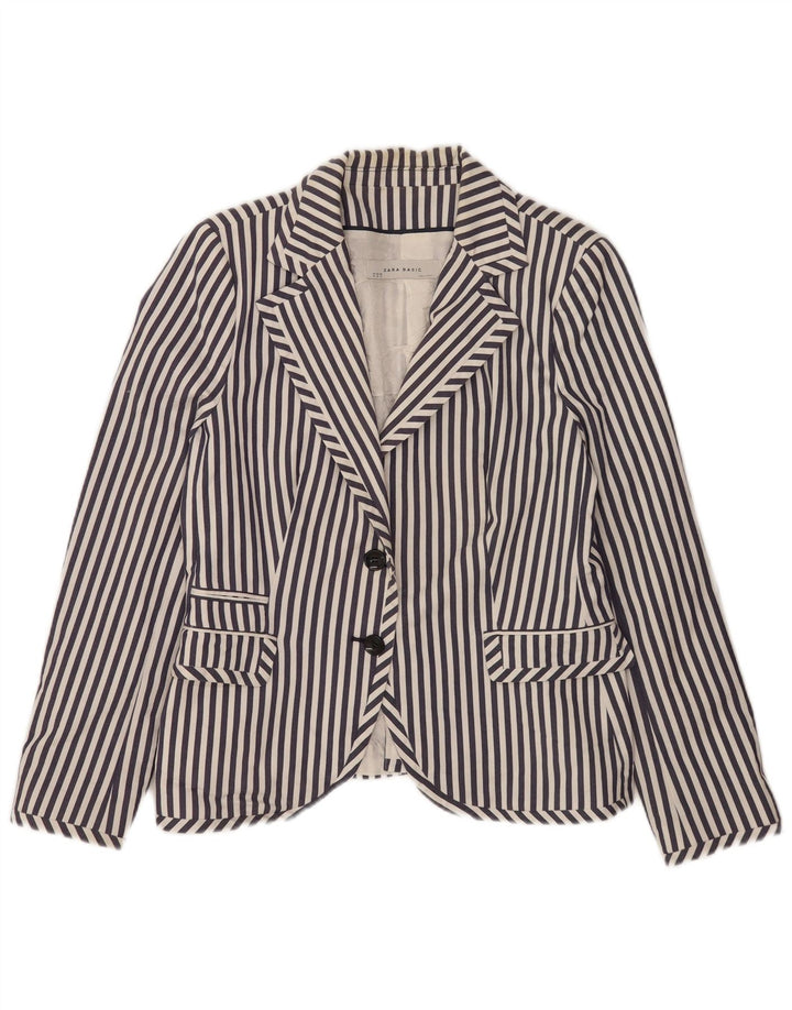 Zara Mujer Chaqueta Blazer De 2 Botones UK 40 XL Azul Marino Rayas