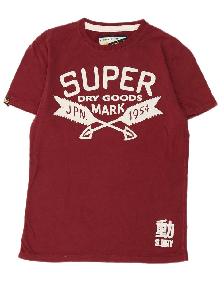 SUPERDRY Camiseta gráfica de ajuste clásico para hombre Top pequeño de algodón burdeos