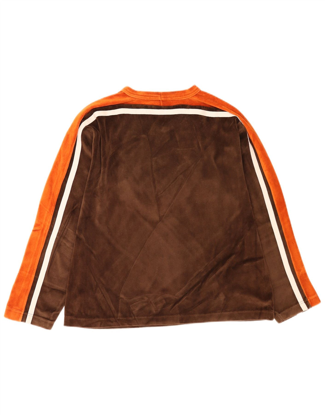 Vintage hombres top manga larga grande marrón colorblock algodón