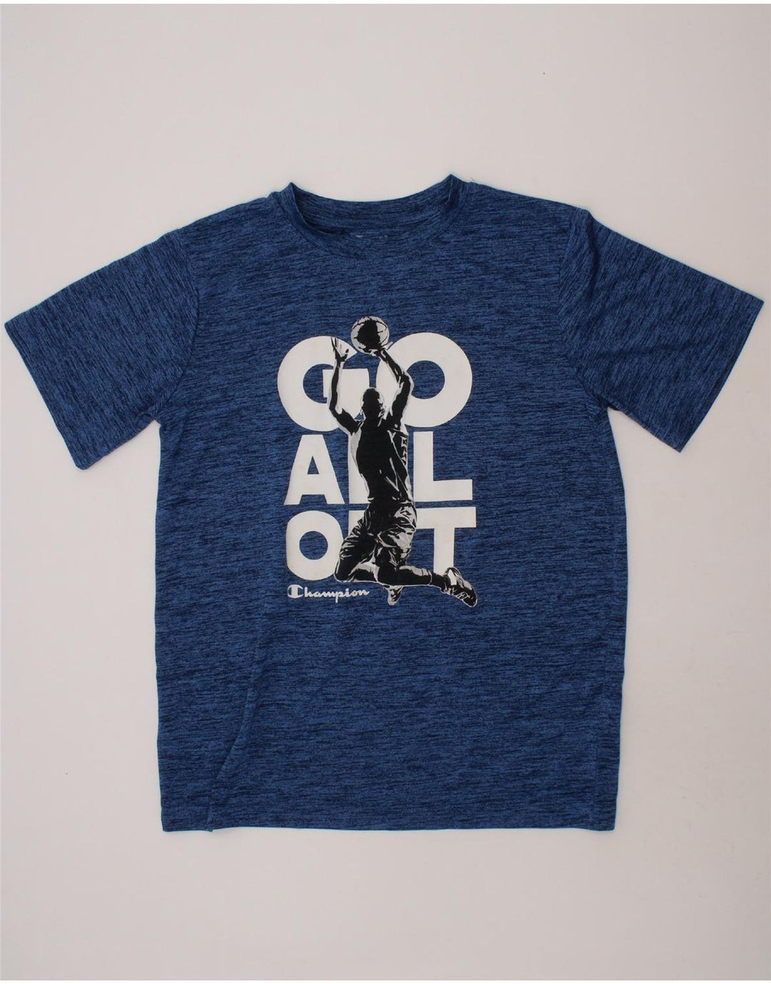 CHAMPION Boys Graphic T-Shirt Top 12-13 Years Blue Flecked Polyester Vintage Champion and Second-Hand Champion from Messina Hembry 