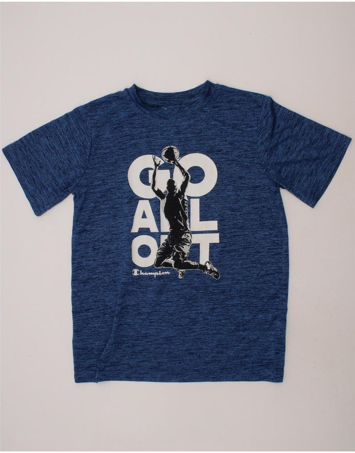 CHAMPION Boys Graphic T-Shirt Top 12-13 Years Blue Flecked Polyester Vintage Champion and Second-Hand Champion from Messina Hembry 