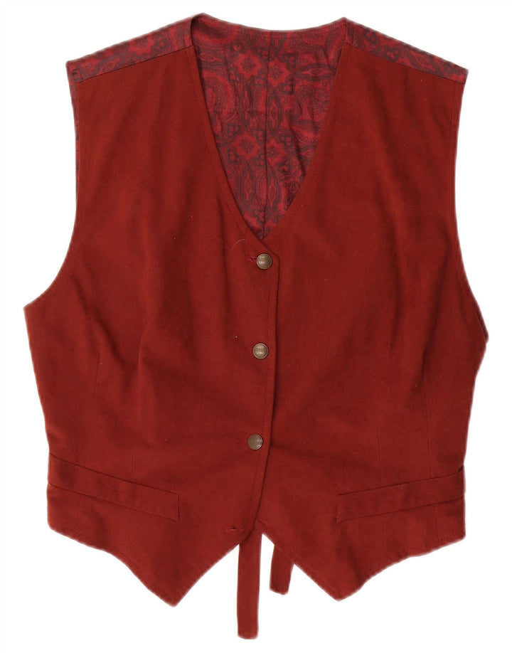 Chaleco vintage para mujer Reino Unido 12 Poliéster burdeos medio