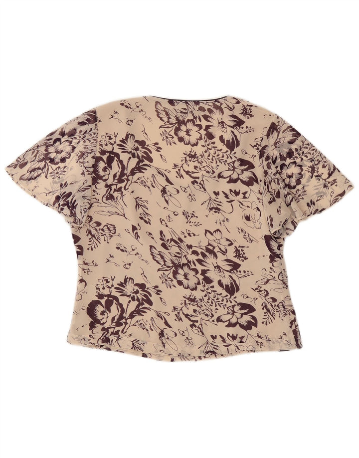 Jacques Vert Blusa corta para mujer Top UK 10 Pequeño poliéster floral blanco roto