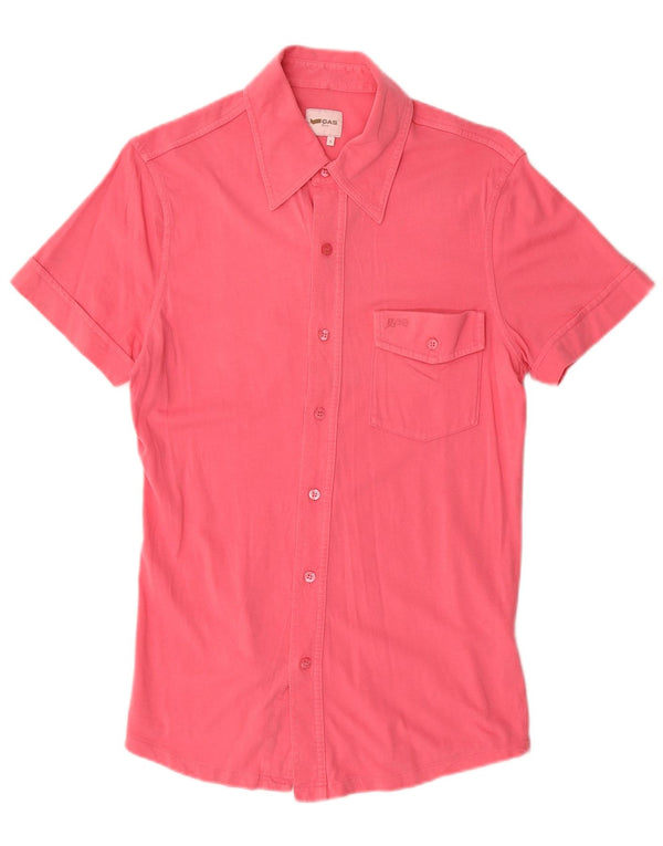 Camisa de manga corta Gas para hombre de algodón a rayas rosa pequeña