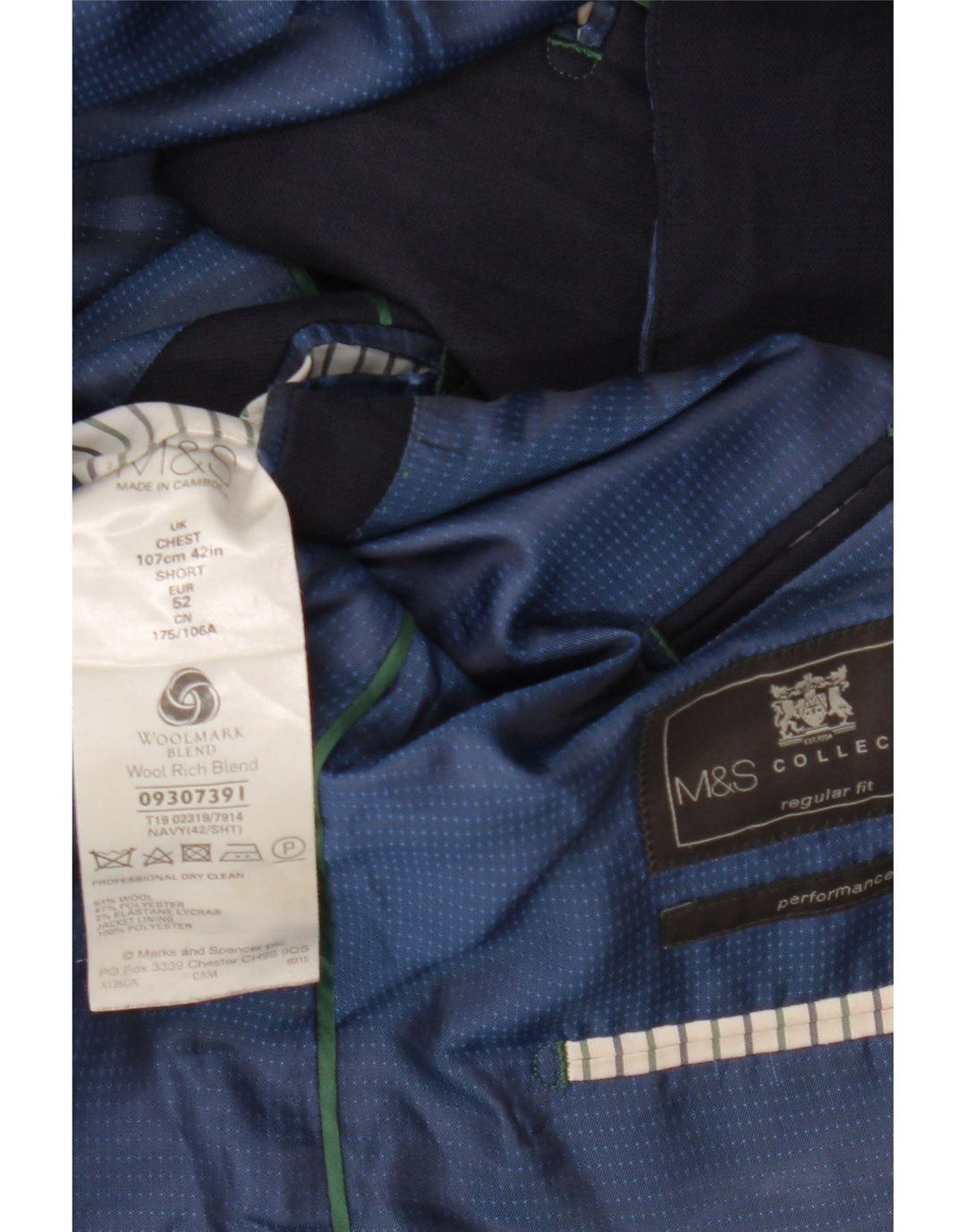 MARKS & SPENCER Chaqueta tipo blazer de corte regular con 2 botones para hombre UK 42 XL Azul marino