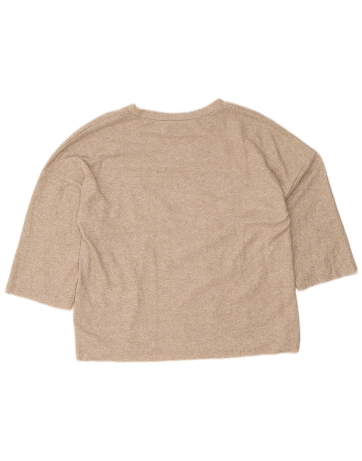 Zara Mujer Trafaluc Jersey Top Manga 3/4 UK 10 Small Beige Moteado
