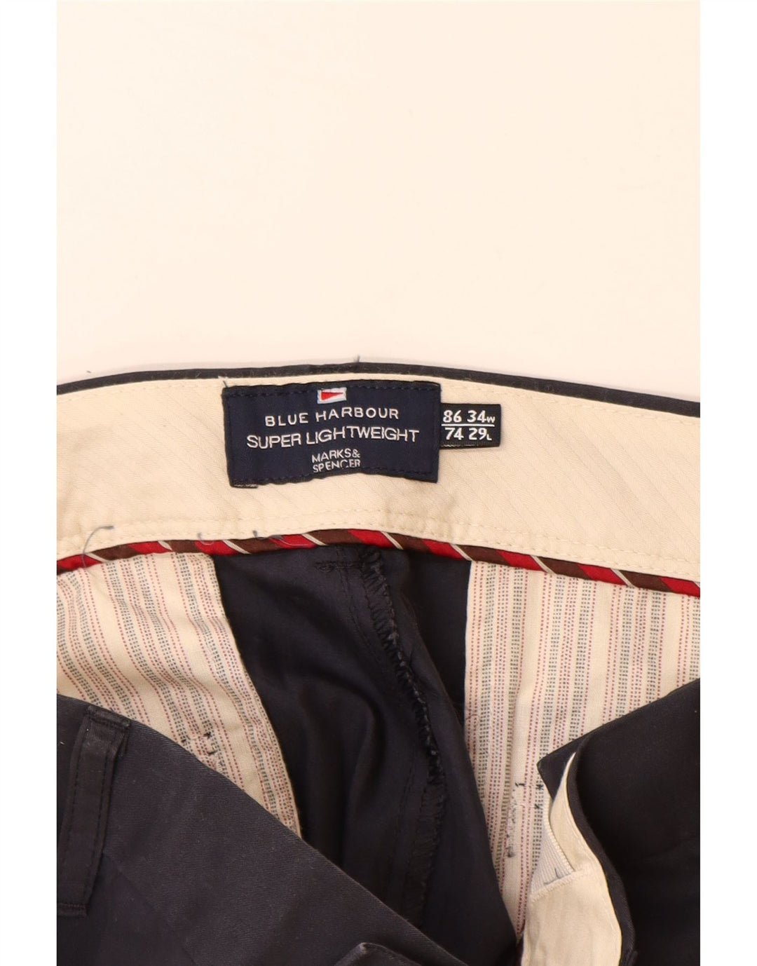 MARKS & SPENCER Pantalón chino azul Harbor para hombre W34 L29 Azul marino