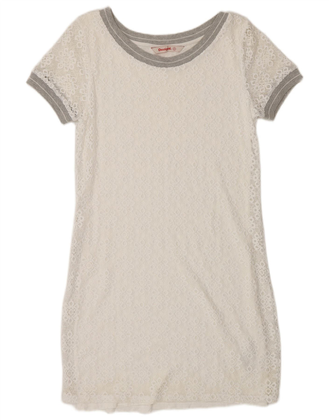 Desigual Vestido tubo para mujer UK 40 Mediano Poliamida floral blanca