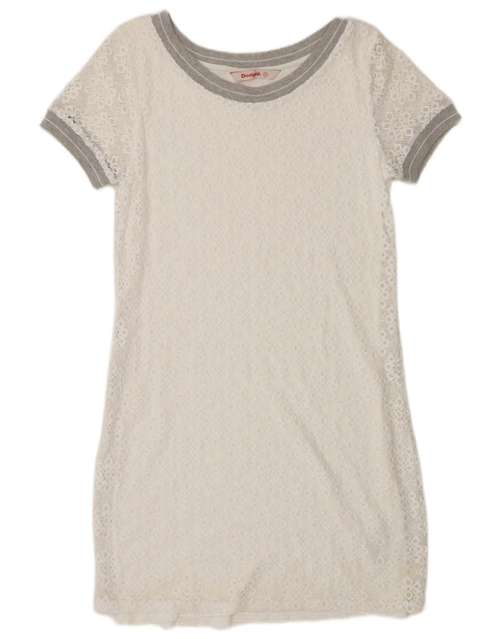 Desigual Vestido tubo para mujer UK 40 Mediano Poliamida floral blanca