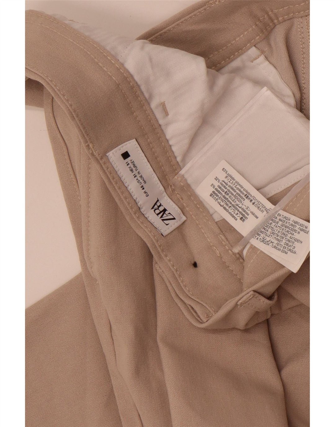 Zara Mens Slim Chino Pantalón EU 40 Medium W31 L28 Poliéster Beige