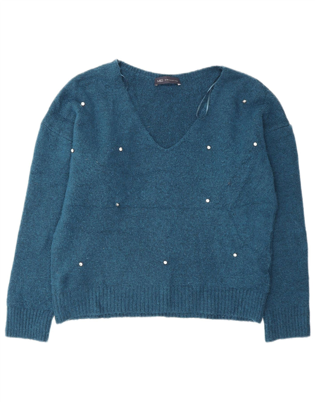 Marks & Spencer Suéter tipo jersey de gran tamaño con cuello en V para mujer UK 10 Small Blue