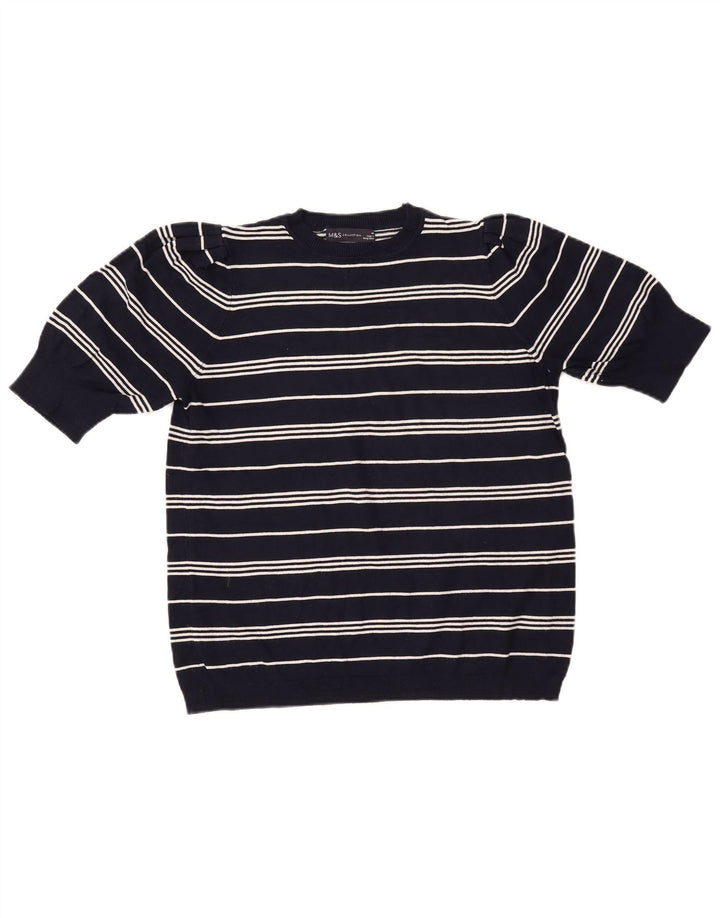 MARKS & SPENCER Suéter corto con cuello redondo para mujer UK14 Azul marino mediano