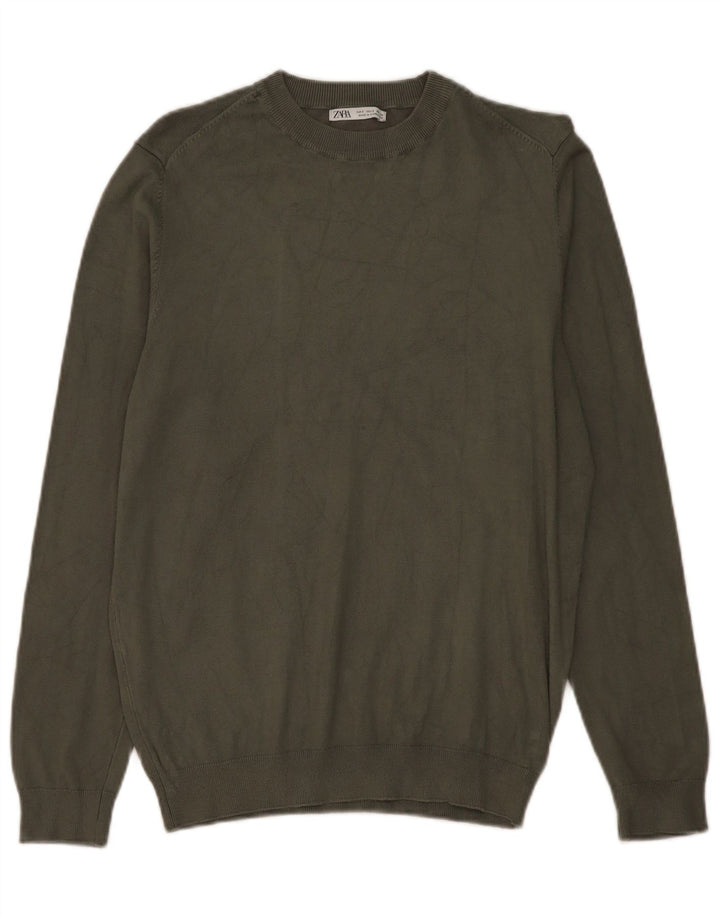 Zara Hombre Cuello Redondo Jersey Suéter Pequeño Caqui