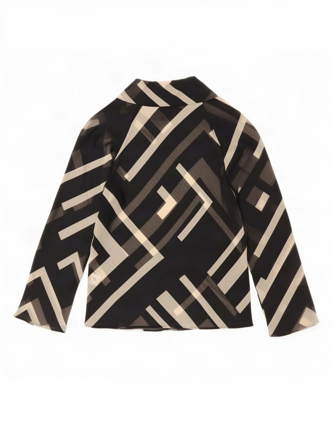 Zara Mujer Blusa Top UK 10 Small Negro Geométrico Poliéster