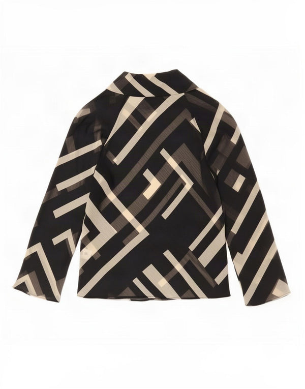 Zara Mujer Blusa Top UK 10 Small Negro Geométrico Poliéster