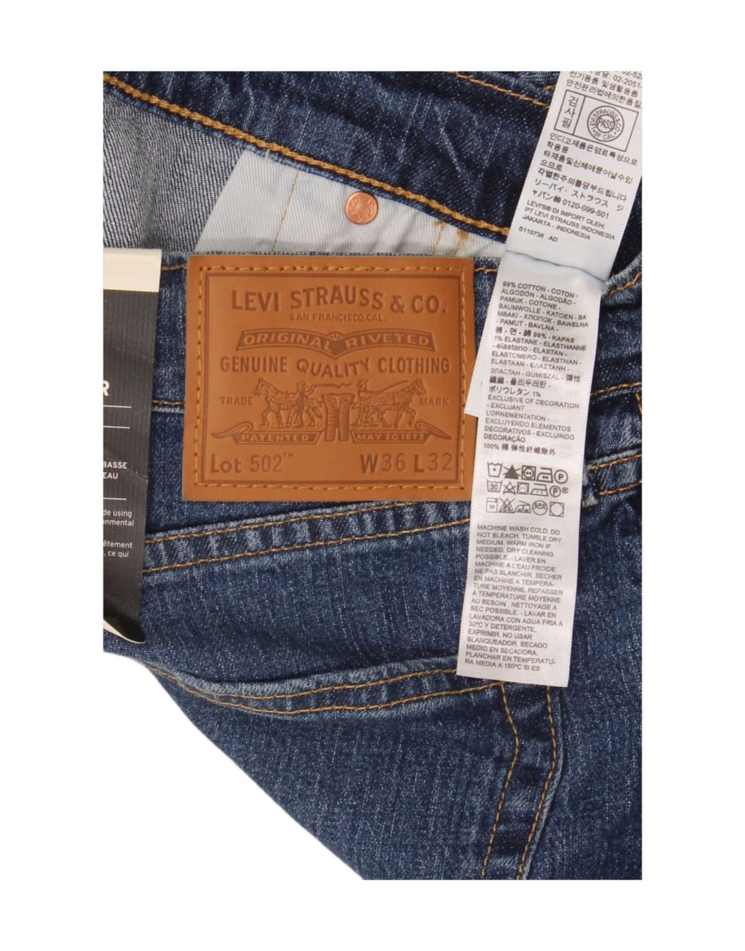 Vaqueros Levi's 502 Tapered para hombre W36 L32 Algodón azul